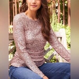NWT Karen Kane‎ Holiday/ Concert Pink Sequin Side Shirred Top Size Medium